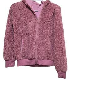 Athleta Girl Pink Sherpa Hoodie Jacket XL 14 Cozy Zip Fleece